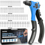 AKKTOL Pince a Rivet, Riveteuse Professionnelle, Pince a Rivet Pop avec 200 Rivets pour 4 Types 4,8mm 4,0mm 3,2mm 2,4mm, Pince à