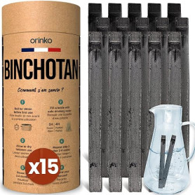 ORINKO Binchotan Charbon Actif Eau x15 pour Carafe, Fontaine et Gourde | Purificateur naturel, bambou Moso Takesumi authentique,