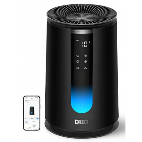 DREO Purificateur d'air 338S pour chambre, CADR 196 m³/h, Filtre HEPA 3-en-1, 4 modes, 4 vitesses, 18 dB, Affichage AQI, Capteur