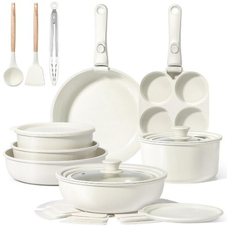 GiPP Batterie de Cuisine CéRamique AntiadhéSive et Poignee Amovible, 21 PCS | Sets de Poêles et Casseroles avec Antiadhésif en G