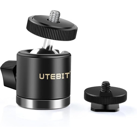UTEBIT Mini Rotule Photo, Rotule de Fixation Pivotante 360 Noir pour Appareil Photo/Micro/Flash, Adaptateur Support pour Monopod