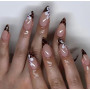 Faux Ongles Court MouyouGlow,Amande Nude Rose Leopard French Fleurs de Cymbidium Fleurs Ressort Automne Press on Nails avec Coll