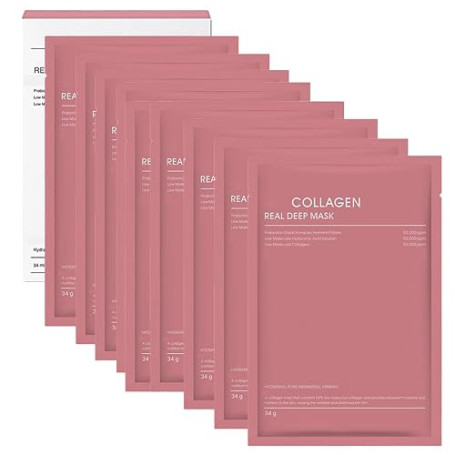 8PCS Bio Collagen Real Deep Mask, Bio-Collagen Korean Night Mask, Deep Hydrating Overnight, Masque Collagene, Hydratation Profon