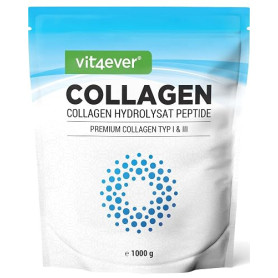 vit4ever Collagène en Poudre 1000 g (1 kg) - Type 1 et 3 - Goût neutre | 100% Collagène Bioactif Hydrolysat Peptides - Sans addi