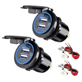 Thlevel Double Prise de Chargeur USB 5V/4.2A avec Interrupteur pour Voiture 12V-24V Bateaux et Marine Moto Camion VUS UTV 2 Pièc