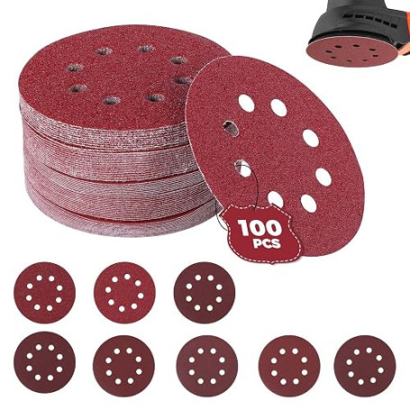 Disque de Ponçage 100pcs Disques Abrasifs 40/60/80/120/180/240/320/400/ Grain Taille de 125mm Idéal pour Poncer/Polir/Dérouiller