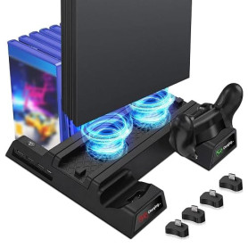 EEEKit Ventilateur pour PS4 Slim, Support Ventilateur de Refroidissement pour PlayStation 4 Pro avec Station de Charge pour 2 Ma