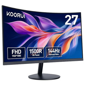 KOORUI Écran PC Incurvé 27 Pouces 144Hz Full HD VA 3000:1 27N5CA | Résolution 1920 x 1080, 1500R, HDMI, VGA, Réglage de l’Inclin