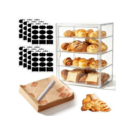 WARMWOO Vitrine de comptoir en acrylique à 4 couches, boîte à pain transparente, vitrine à pâtisserie