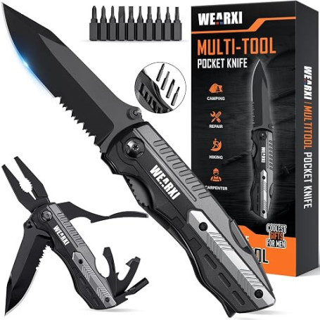 WEARXI Cadeau Homme, 13 en 1 Couteau de Survie Pliant Multifonction | Couteau Suisse de Poche, Idee Cadeau Anniversaire Homme No