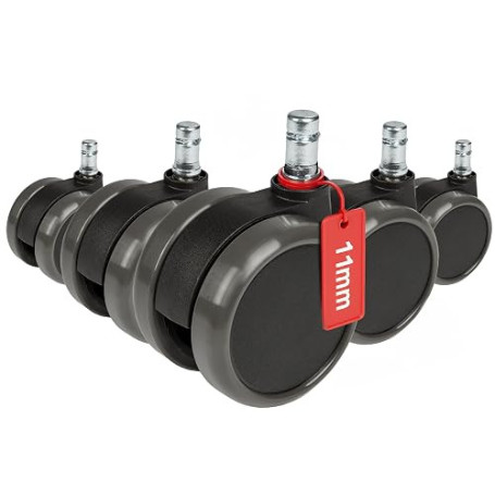 hjh OFFICE 619010 roulettes Auto-freinantes pour sols durs, Roues pour Chaise de Bureau, 5X ROLO 11mm/65mm Noir, pour parquets,