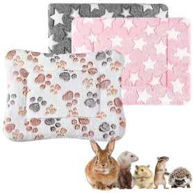 Voarge Lot de 3 Tapis Lapin, Cochon d'Inde pour Petits Animaux, 32 x 25 cm Hamster Tapis de Lits, Chaud Doux Polaire Lit Lapin,