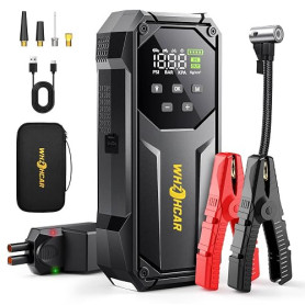 Booster Batterie 10000A Démarreur Auto 160PSI Gonfleur 12V Essence Diesel | Compresseur Portatif LCD LED Lumière 600Lm Protectio