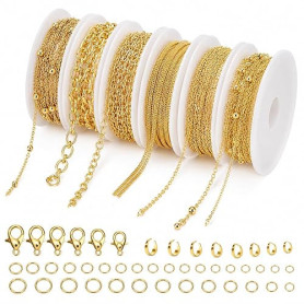 poraceous 14m 6 Rouleau Chaîne à Maillons Dorés, pour Fabrication de Bijoux | Chaine Acier Inoxydable Doré, Kit Chainette avec F