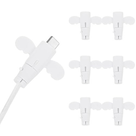 TLICLP 6 Pièces Protège Câble Chargeur en Silicone Forme Petit Ange Blanc, Protection Câble USB C Anti-Rupture, Économiseur de C
