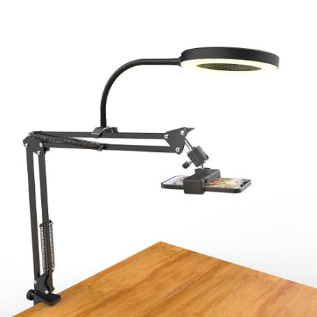 Support de caméra aérien avec Anneau Lumineux, Support de Bras de téléphone articulé Flexible Compatible avec iPhone, Webcam Log