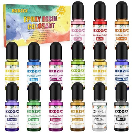 Colorant Resine Epoxy - 15 Couleurs Pigment Resine Epoxy Liquides Transparents, Colorant Resine à Haute Concentré pour Resine Le