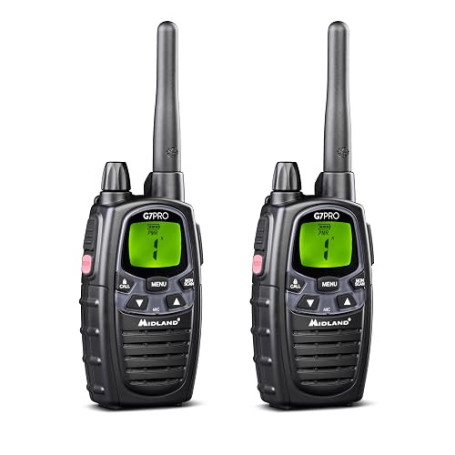 Midland - Talkie Walkie Longue Portée 10Km Professionnel G7 PRO, Couple Radio Récepteur Émetteur Airsoft Outdoor 85 Canaux, 16 P