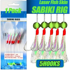 TSURI Mitraillette Sabiki avec Plume Brillante 5 cm – Leurre de Pêche en Mer pour Maquereaux, Bars, Lieus et Orphies – Taille Ha