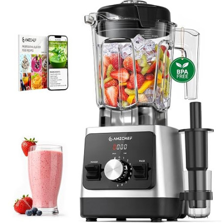 AMZCHEF Blender Professionnel 2L, Mixeur électrique 1800W Haute Performance | Tritan Bol sans BPA, 25000 tr/min, Pulse, 9 réglag