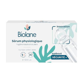 BIOLANE - Sérum Physiologique Bébé - Embout rond - 30 Unidoses | Nettoie le nez et les yeux, Dès la naissance, Fabriqué en Franc