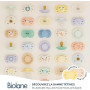 BIOLANE - Tétines anatomiques animaux - Sucettes extra-fines - 0 à 6 mois- Jaune et Beige - Téterelle plate et réversible- Confo