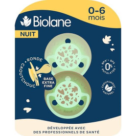 BIOLANE - Tétines Rondes de Nuit 0-6 Mois - Sucettes Beige & Marron | Phosphorescentes, Téterelle extra-fines en caoutchouc natu