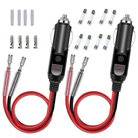 GTIWUNG 2 Pcs Adaptateur Mâle pour Allume-Cigare avec Câble D'alimentation 16 AWG 12V/24V Universel, pour onduleur de Voiture, P