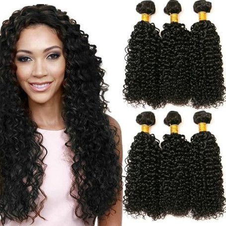 Urshiney Cheveux Brésiliens Vierges Kinky Curly 3 Bundles (300g au Total) 100% Cheveux Humains 8 10 12 Pouces （20 25 30cm） Noir