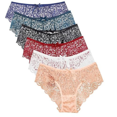 HAGOT Culottes en Dentelle pour Femmes, Lot de 6 Slip Taille Basse, Sous-vêtement Sexy, Soft Lace, Ultra Minces