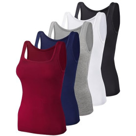 BQTQ Lot de 5 Débardeur Femme Col Carré Extensible Tank Tops sans Manches | Débardeur Femmes Décontractés Été Tank Top, Ajustée