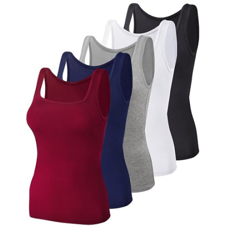 BQTQ Lot de 5 Débardeur Femme Col Carré Extensible Tank Tops sans Manches | Débardeur Femmes Décontractés Été Tank Top, Ajustée