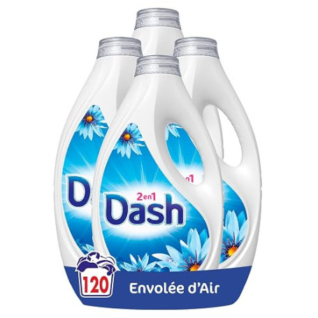 Dash 2en1 Lessive Liquide Envolée d'Air x120 | 120 lavages (4X30). Parfum Envolée d'Air. Jusqu'à 3 semaines de fraîcheur. Fabriq
