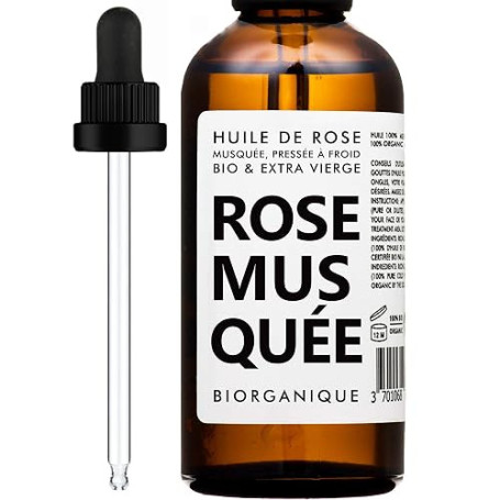 Huile de Rose Musquée BIO - 100% Pure, Naturelle, Pressée à froid & Bio - 50 ml - Soin Anti-âge, Peau, Cicatrices et Vergetures.