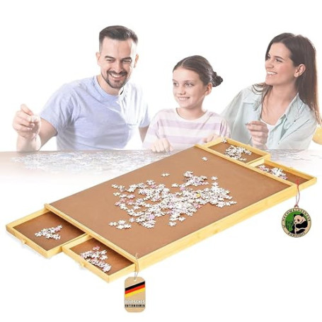Floordirekt Yukon Table puzzle portable avec tiroirs, 76 x 57 cm, pour puzzle jusqu'à 1000 pièces, en bambou et MDF