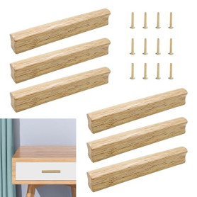 6 Pièces Poignée Meuble Bois 128mm, Poignée Tiroir Bois, Poignet Armoire Boisé, Poignée d’Armoire de Cuisine, Poignées Chêne Cla