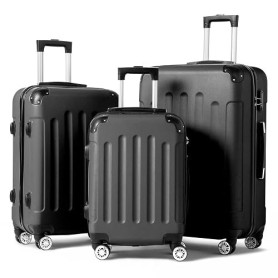 LEADZM Set de 3 Valises de Voyage (Noir) | Valise Grande Taille & Cabine, Set de Bagage pour Voyage, ABS avec Coins Renforcés, r