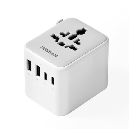 TESSAN Adaptateur Prise Universelle avec 2 USB C et 2 USB A | Chargeur Universel, Adaptateur Universel de Voyage France vers Ang
