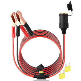HATMINI Cordon d’extension de 3 m avec pinces crocodile pour batterie de voiture, prise allume-cigare femelle 12 V/24 V, 14 AWG,