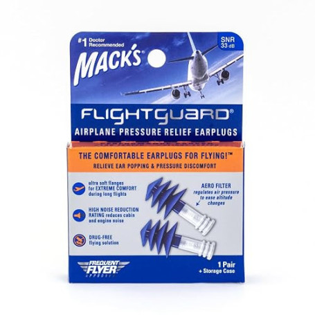 Mack's Flightguard Bouchons d'oreilles anti-pression pour avion – 26 dB NRR, 33 dB SNR – Bouchons d'oreilles de voyage confortab
