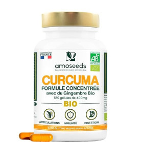 Curcuma BIO Haute Absorption | + Gingembre | 87% Curcumine | 120 gélules | Sans Poivre Noir | Extraits Concentrés | Articulation