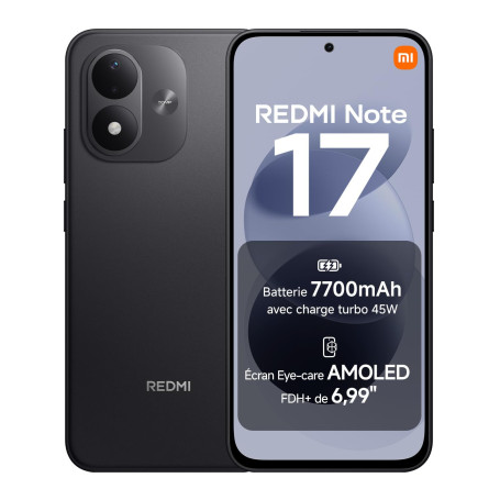 Xiaomi REDMI Note 17, Smartphone 6+256 Go, Noir, Batterie 7700 mAh | Appareil photo 50 MP, charge 45 W, écran GOLED FHD+ 6,99″, 