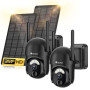 Ctronics 2K Caméra Surveillance WiFi Extérieur Solaire, 360°PTZ IP Caméra de Surveillance sans Fil sur Batterie 2304X1296P Visio