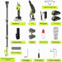 Tronçonneuse et Sécateur Électrique Télescopique, 4-en-1 Ensemble d’Outils de Jardin avec 4 Chaînes 2 Batteries Taille Haies Tel