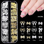 GZMAYUEN Lot de 3 boîtes Strass Ongle Nail Art avec Bijoux Ongles - Or et Argent Métalliques Deco Ongle Nail Art