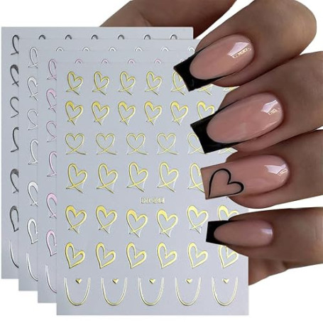 KAHZOR 4 Pièces Coeur Saint Valentin Stickers Ongles Nail Art, Saint-Valentin Autocollants Ongles Autoadhésif, Stickers Autocoll