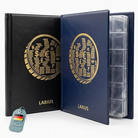 LARIUS Album numismatique pour 360 pièces – 12 feuilles de monnaie de 30 compartiments (30 x 30 mm) pour pièces jusqu'à 25 mm, c