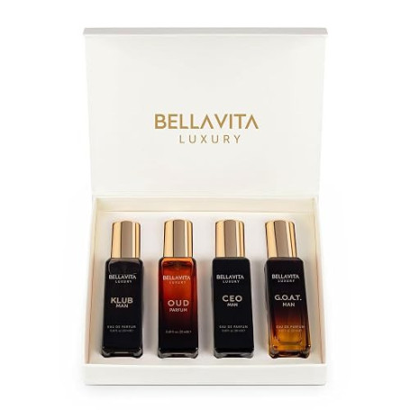 Coffret cadeau de parfum Bella Vita Luxury pour homme 4x20 ML avec Dominus, Oud, CEO, Impact Parfum | Parfum EDP & EDC à long du