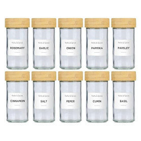alpina Pot Epices Verre Lot de 12 - Petit Pot en Verre avec Couvercle Bambou et Doseur - Rangement Cuisine et Rangement Epices