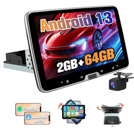AWESAFE Autoradio 1 Din Universel Android 13 | Écran Tactile Amovible 10,1 Pouces | 2Go+64Go | CarPlay & Android Auto | Caméra d